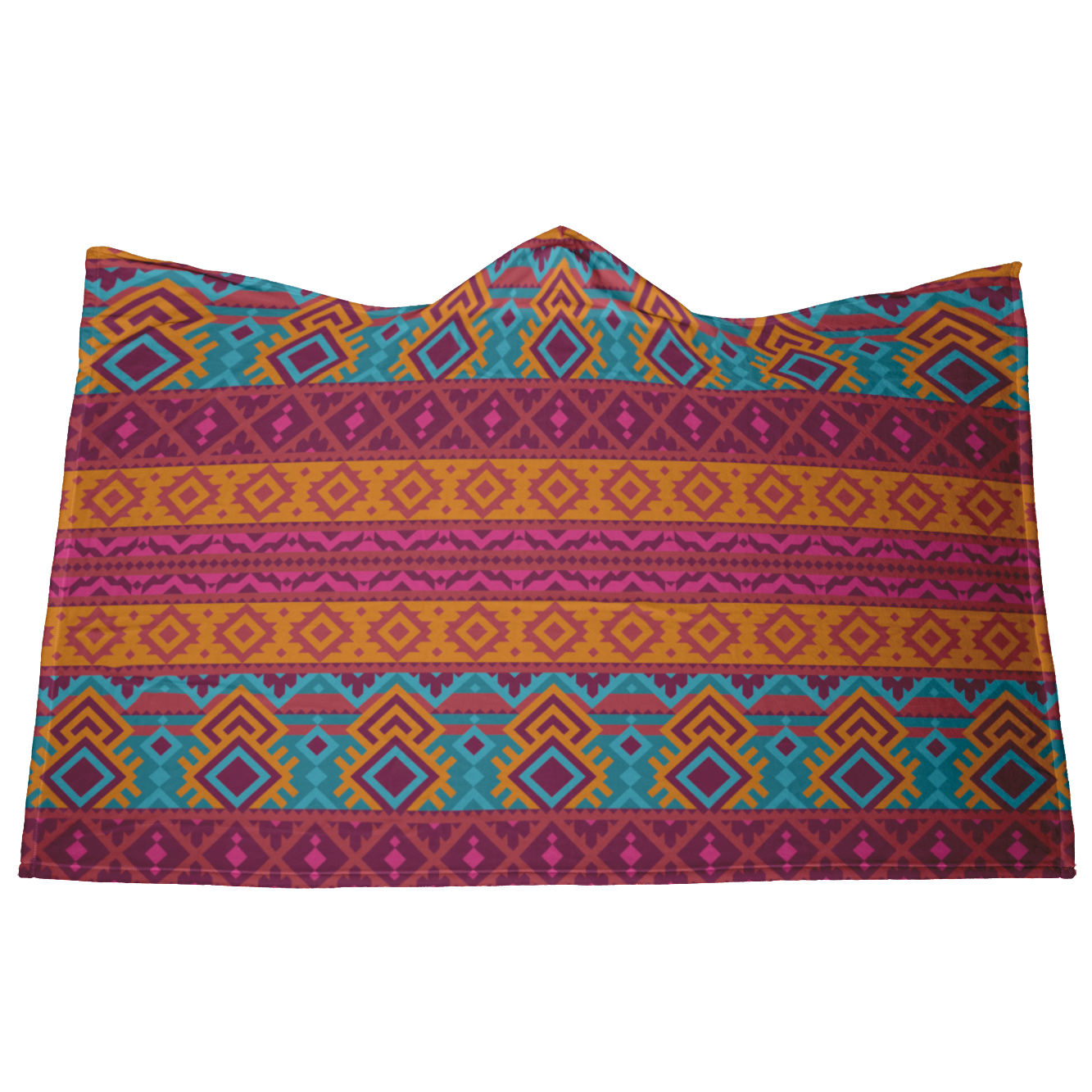 Hooded Microfiber Blanket - Aztec Teal / Orange Pattern