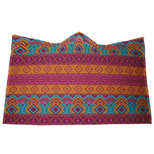 Load image into Gallery viewer, Hooded Microfiber Blanket - Aztec Teal / Orange Pattern
