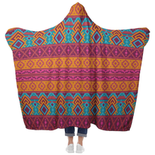 Load image into Gallery viewer, Hooded Microfiber Blanket - Aztec Teal / Orange Pattern
