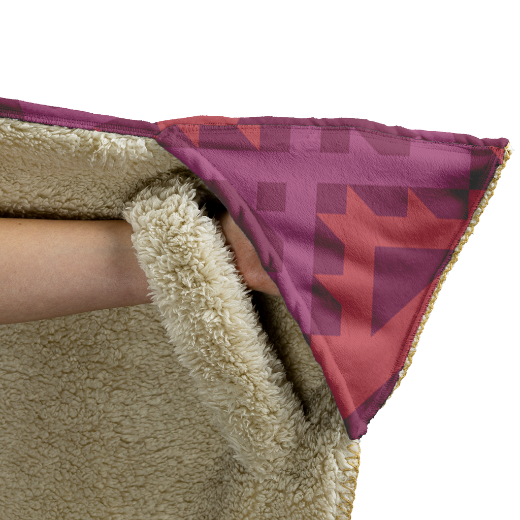 Hooded Microfiber Blanket - Maroon / Orange Pattern