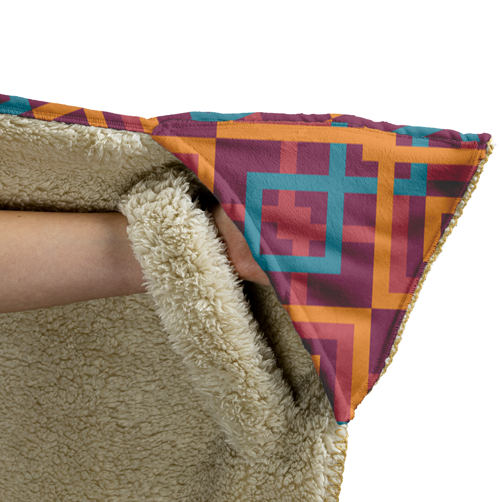 Hooded Microfiber Blanket - Blue / Orange Pattern
