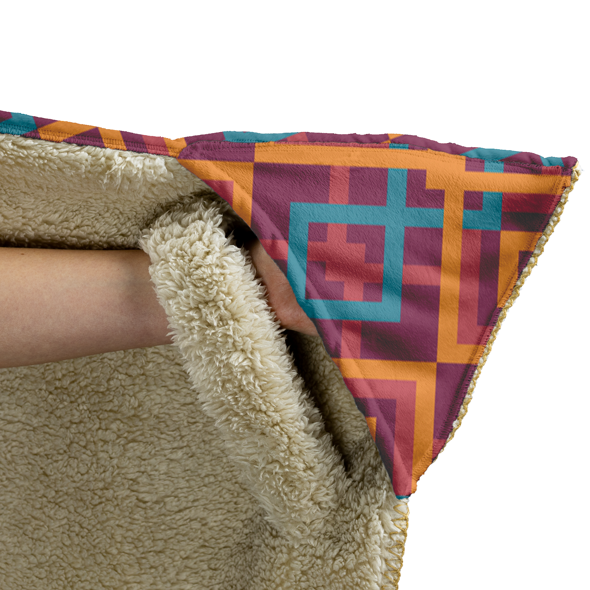 Hooded Microfiber Blanket - Blue / Orange Pattern