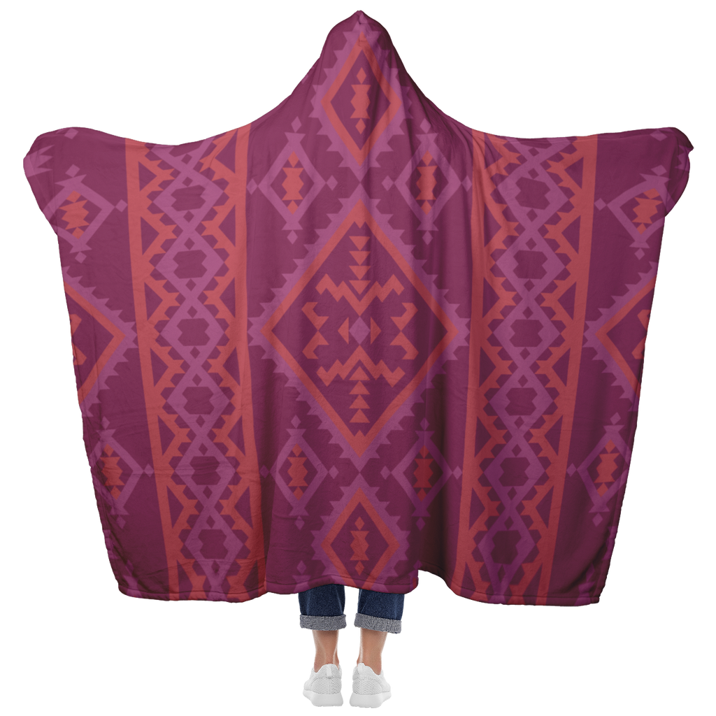 Hooded Microfiber Blanket - Maroon / Orange Pattern