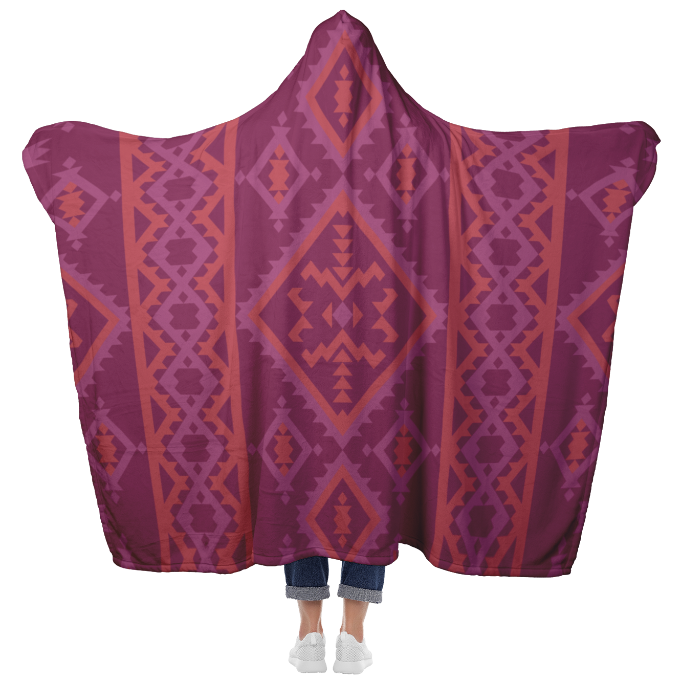 Hooded Microfiber Blanket - Maroon / Orange Pattern