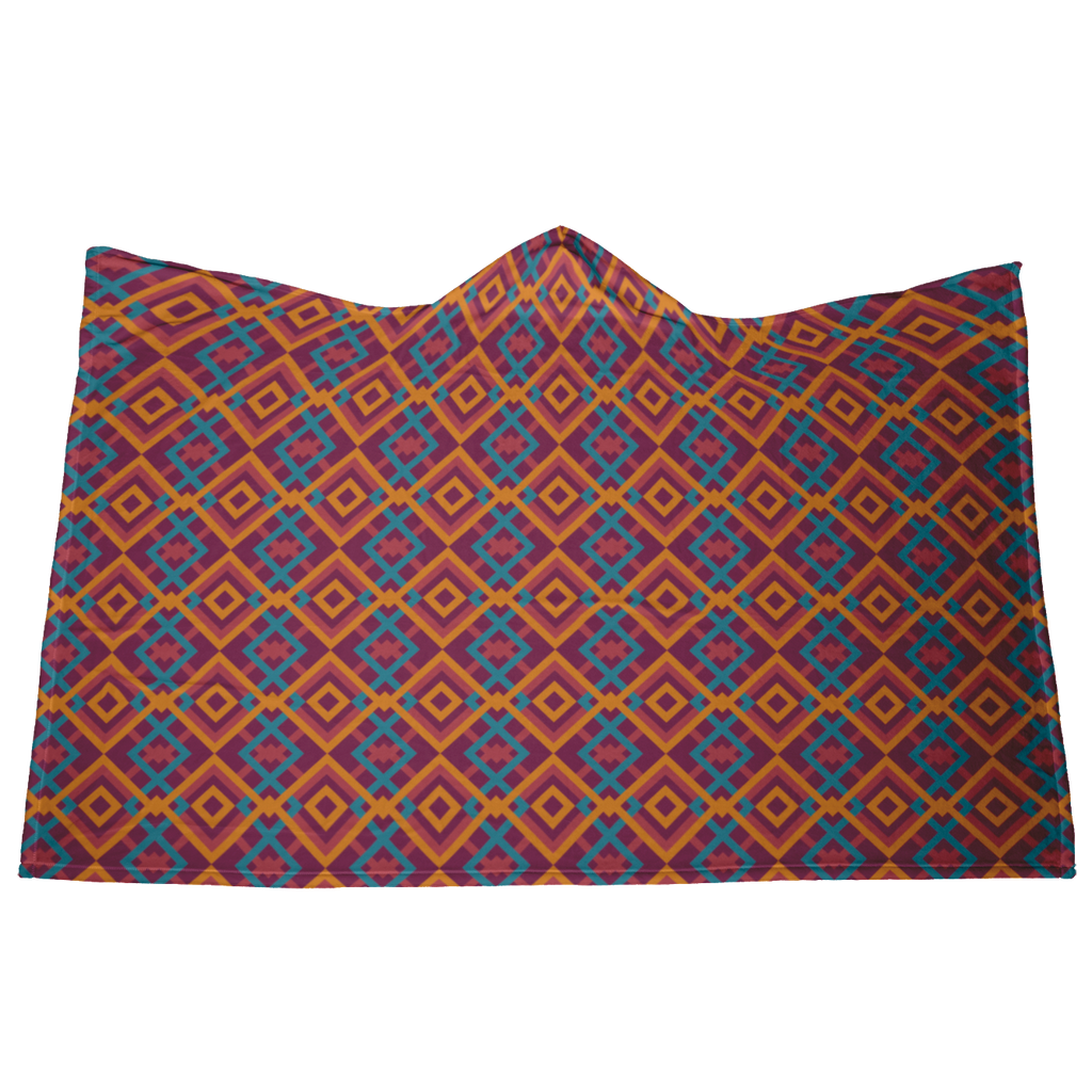 Hooded Microfiber Blanket - Blue / Orange Pattern