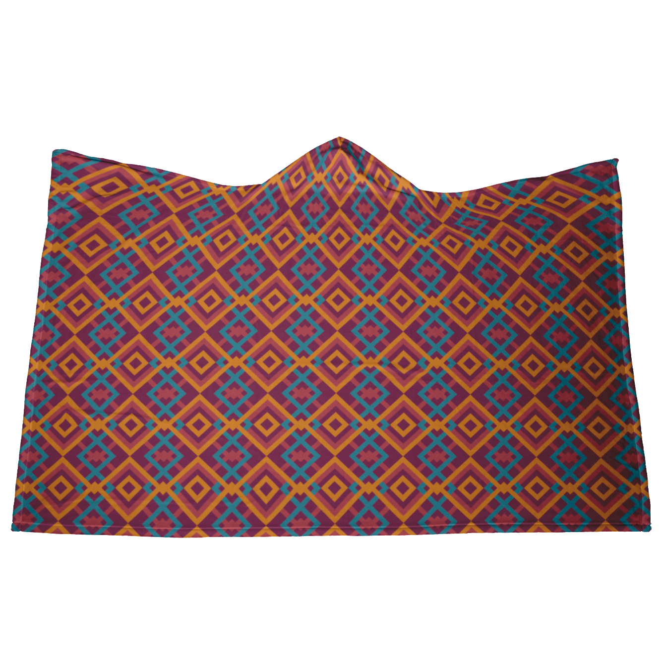 Hooded Microfiber Blanket - Blue / Orange Pattern