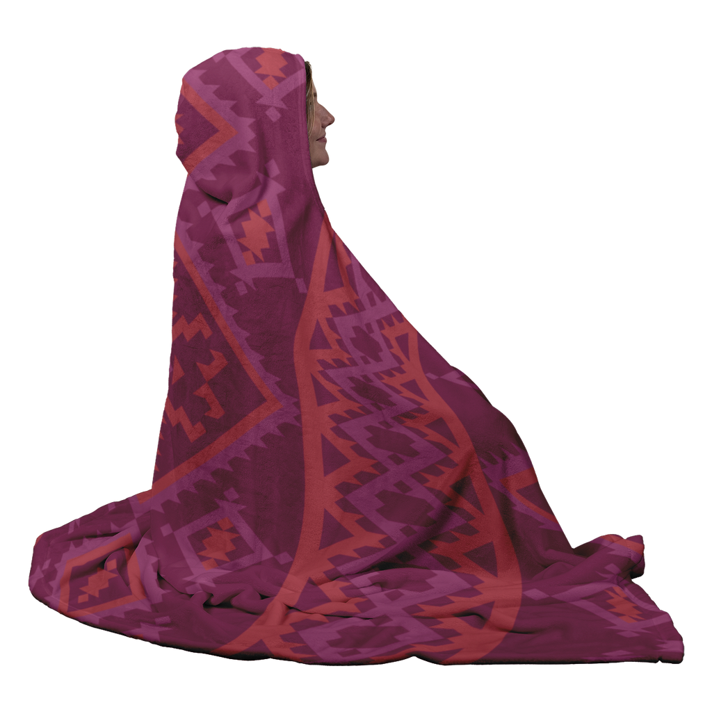 Hooded Microfiber Blanket - Maroon / Orange Pattern