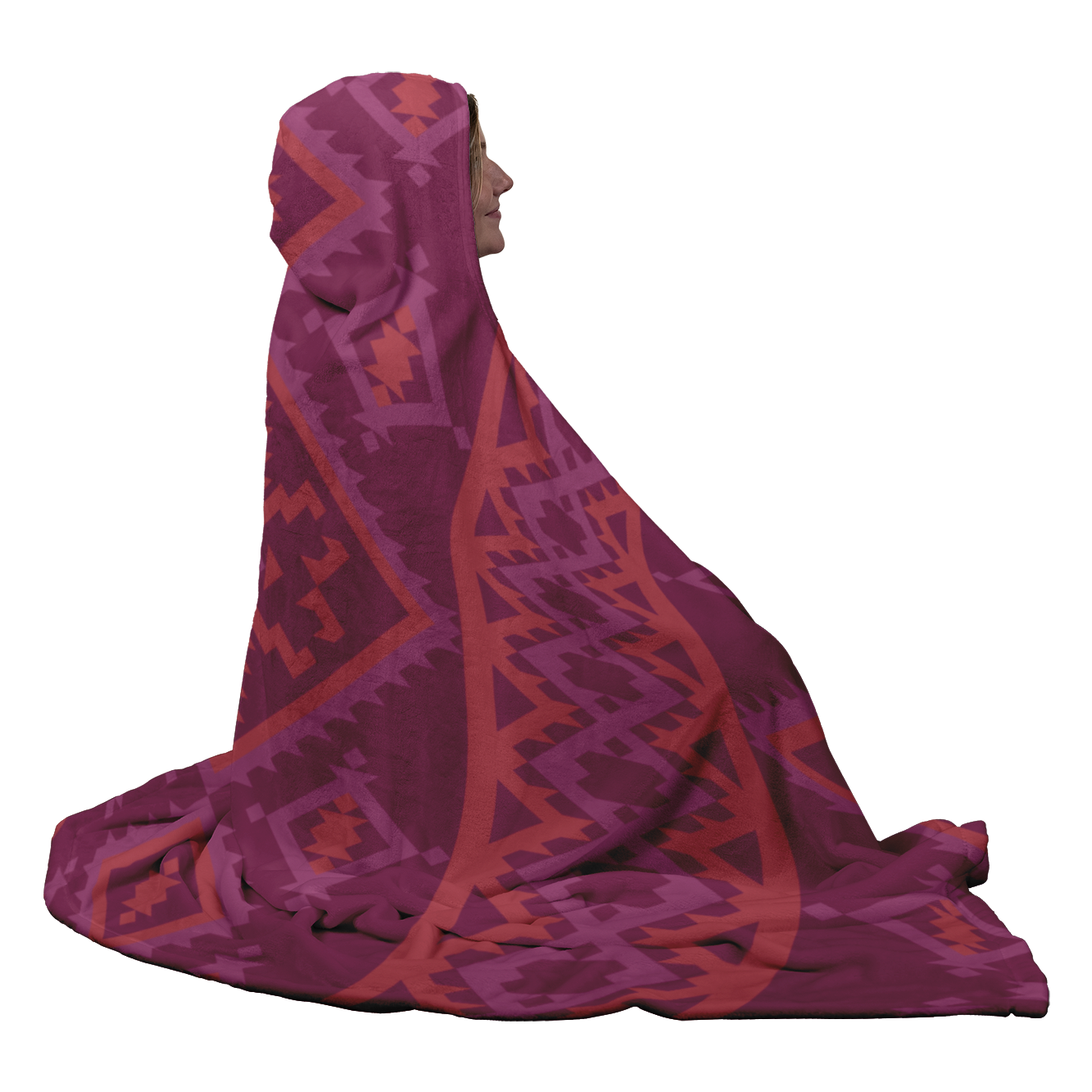 Hooded Microfiber Blanket - Maroon / Orange Pattern