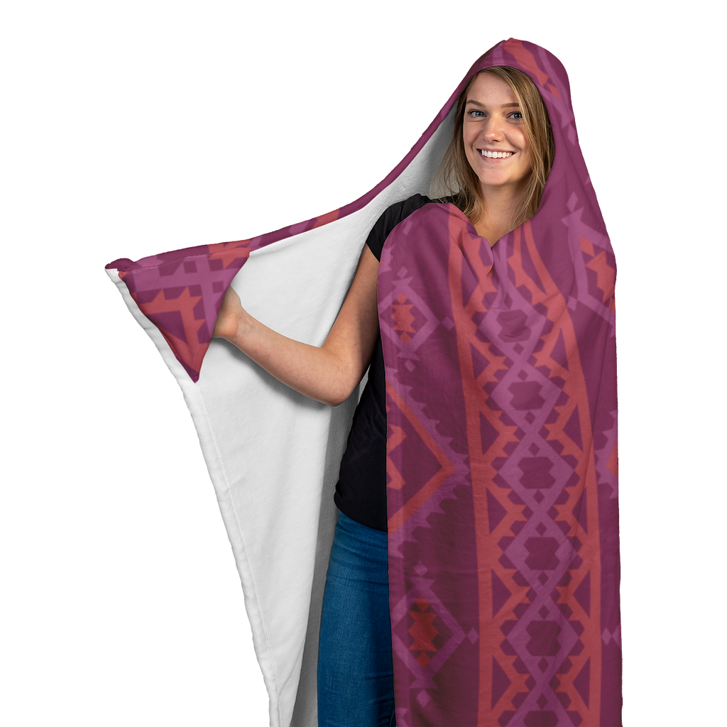 Hooded Microfiber Blanket - Maroon / Orange Pattern