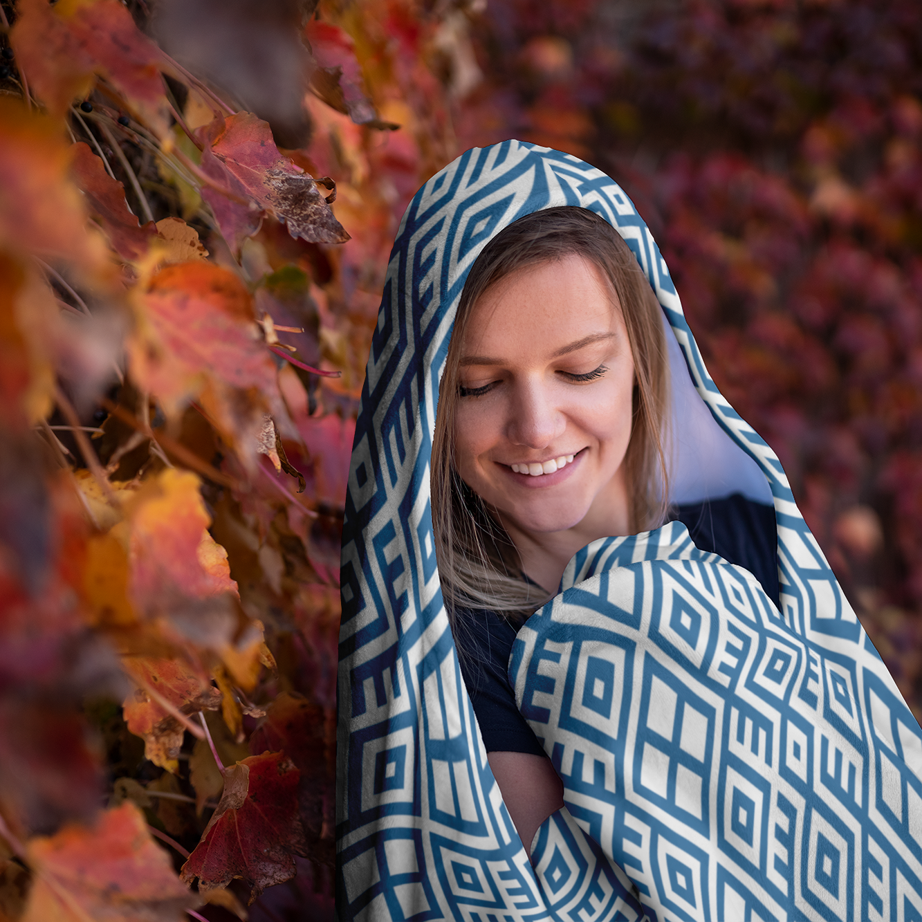 Hooded Microfiber Blanket - Mayan Art