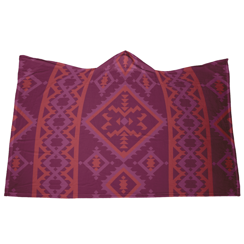 Hooded Microfiber Blanket - Maroon / Orange Pattern