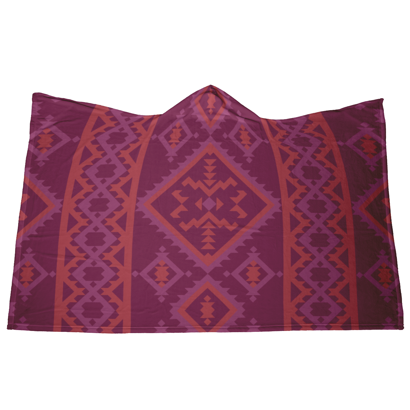 Hooded Microfiber Blanket - Maroon / Orange Pattern